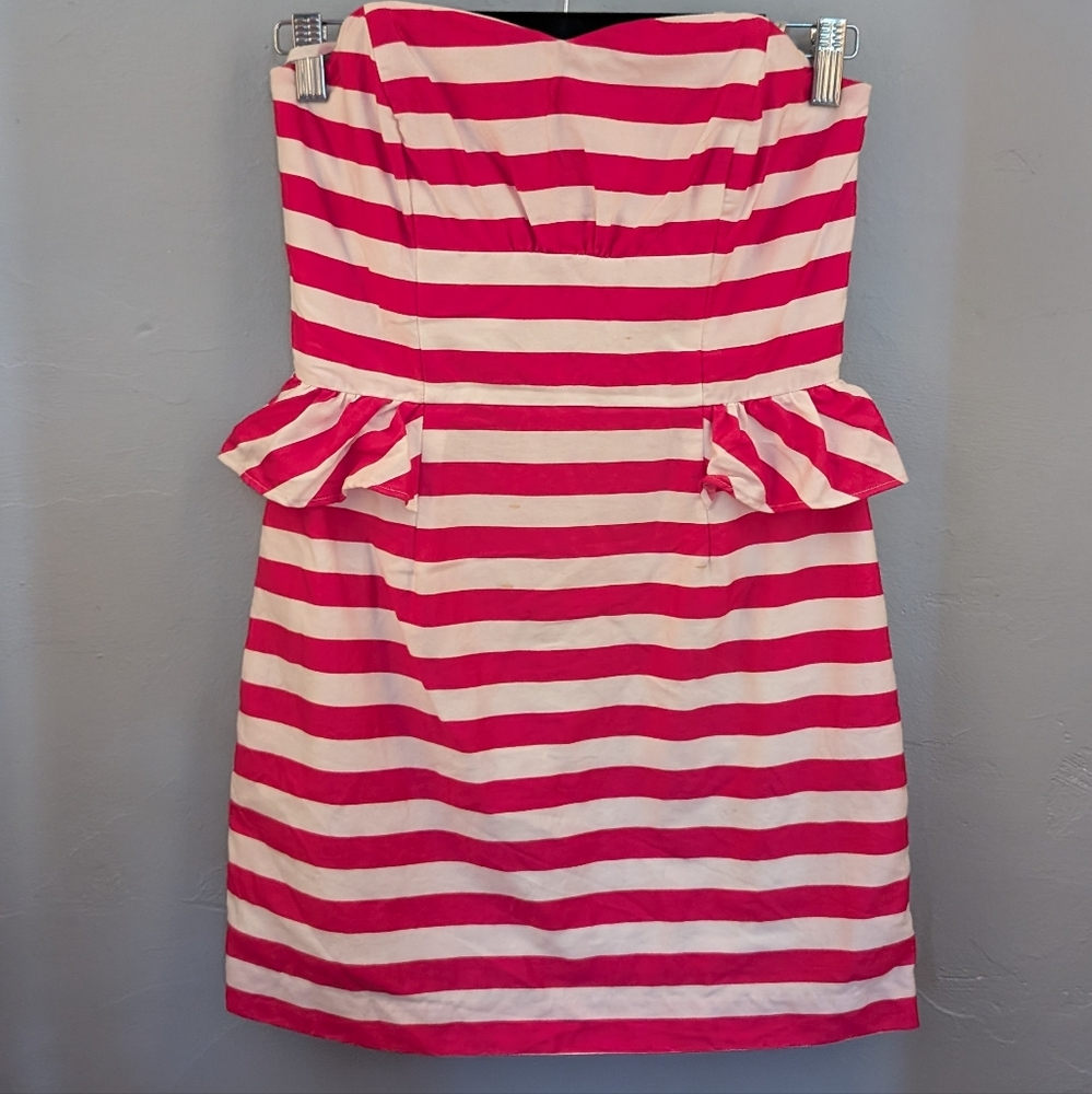 π Lilly Pulitzer Pink and White Striped Strapless Dress - Picture 1 of 10